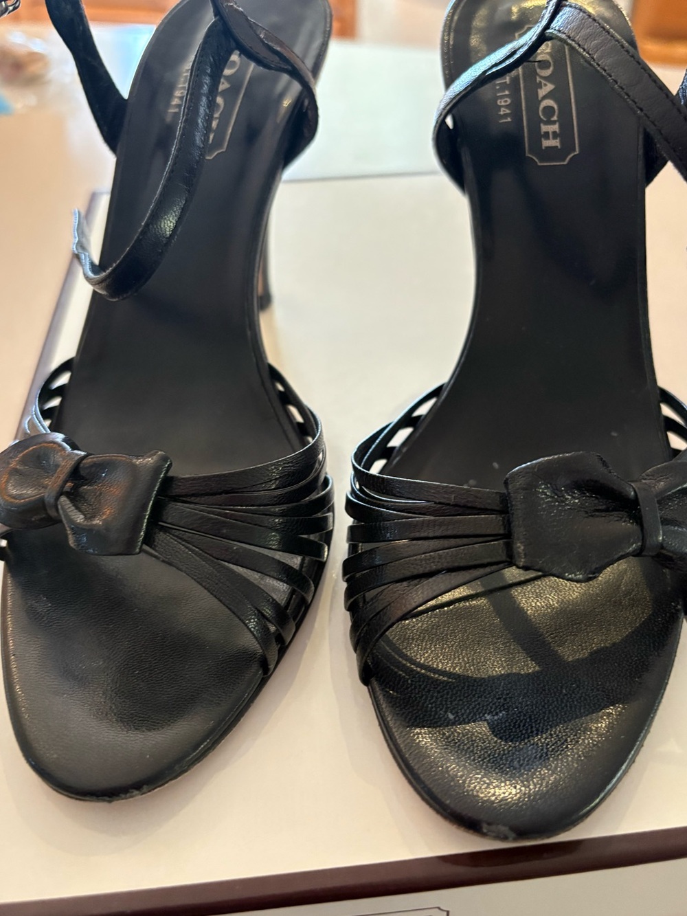 Coach Black Leather Bow Ankle-Strap Heels Size 5.5